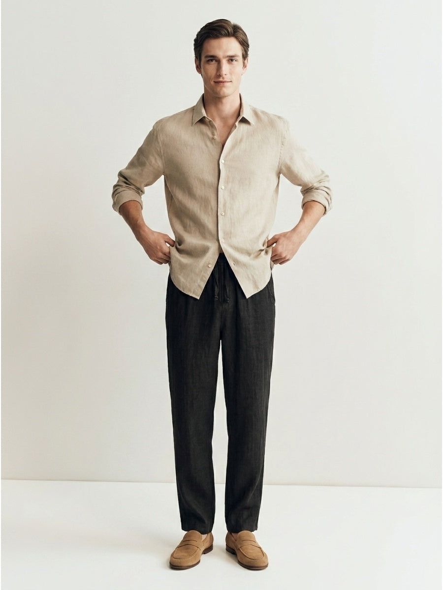 Men's classic black trousers made from pure Italian linen, capsule collection premium design. — view 2