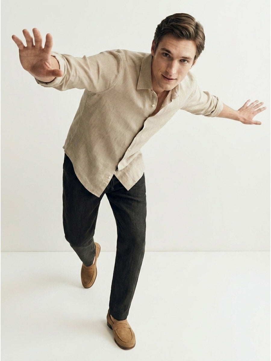 Men's classic black trousers made from pure Italian linen, capsule collection premium design. — view 3