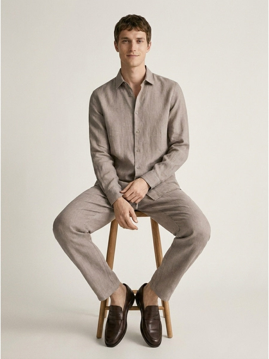 Men's gray 100 percent pure linen tailored trousers from the luxury Italian capsule collection