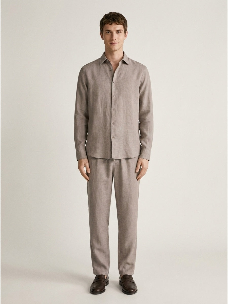 Men's gray 100 percent pure linen tailored trousers from the luxury Italian capsule collection — view 2