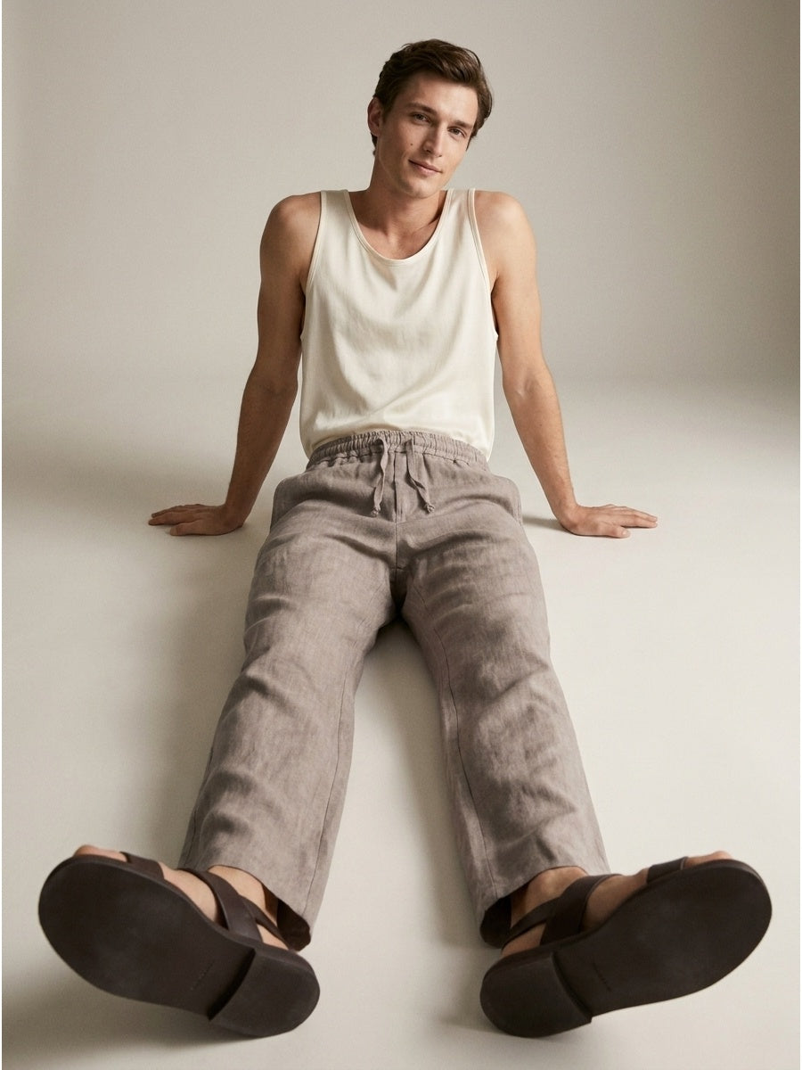 Men's gray 100 percent pure linen tailored trousers from the luxury Italian capsule collection — view 3