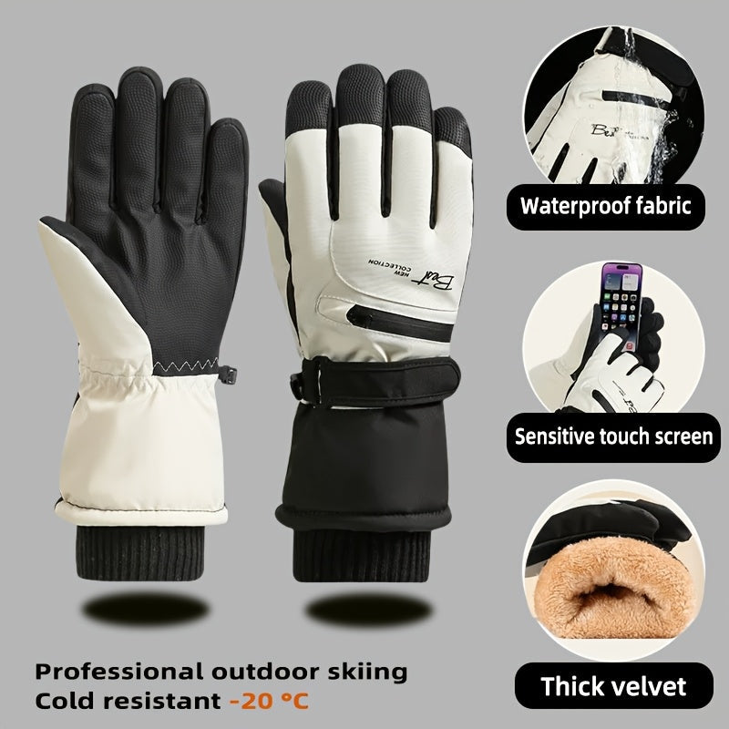 White men's winter touchscreen ski gloves with anti-slip palm grip and windproof exterior — view 3