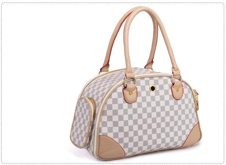 Luxury leather pet travel tote, stylish faux leather dog and cat carrier bag with sturdy handles. — view 2