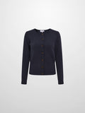 Boxy Crew Neck Button Down Cardigan - Navy-0