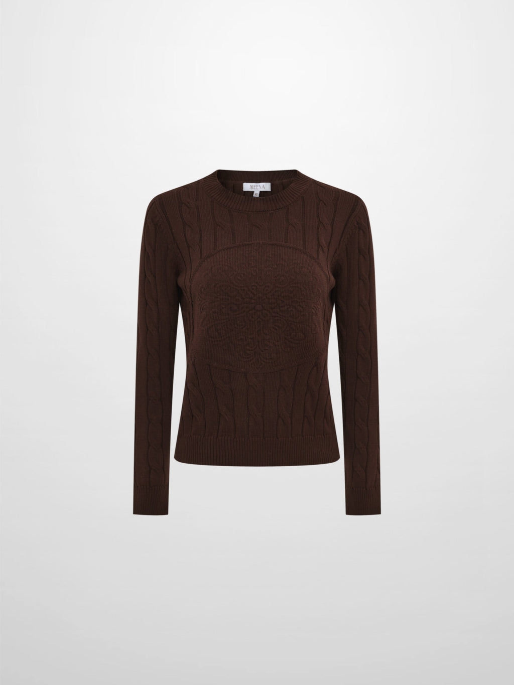 Embossed Cable Sweater - Brown-1