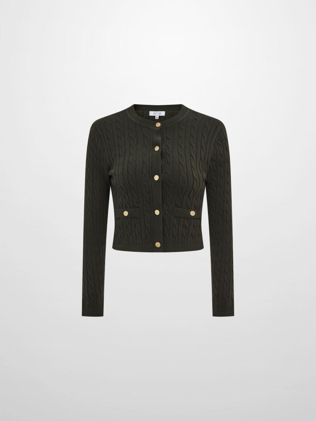 Gold Button Cable Cardigan - Green-1