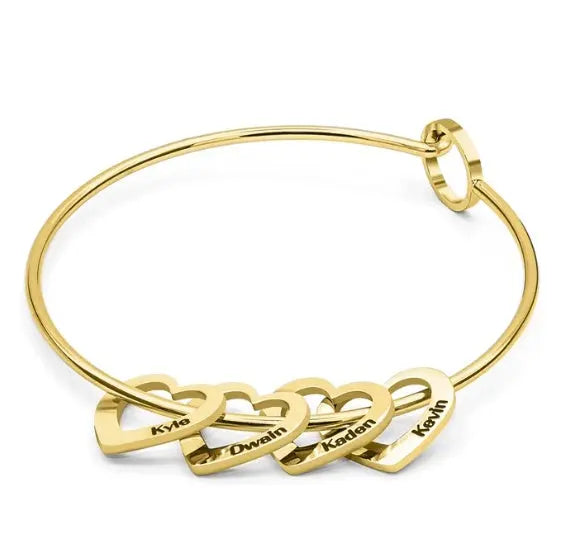 Personalized titanium steel love bracelet with an engraved peach heart charm in a metallic finish — view 2