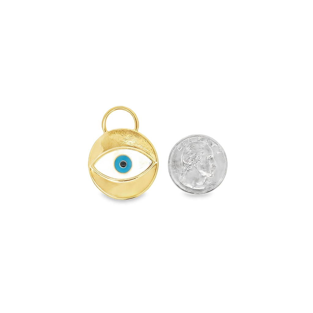 18K gold filled evil eye pendant charm in heart, circle, or bottle opener style — view 4
