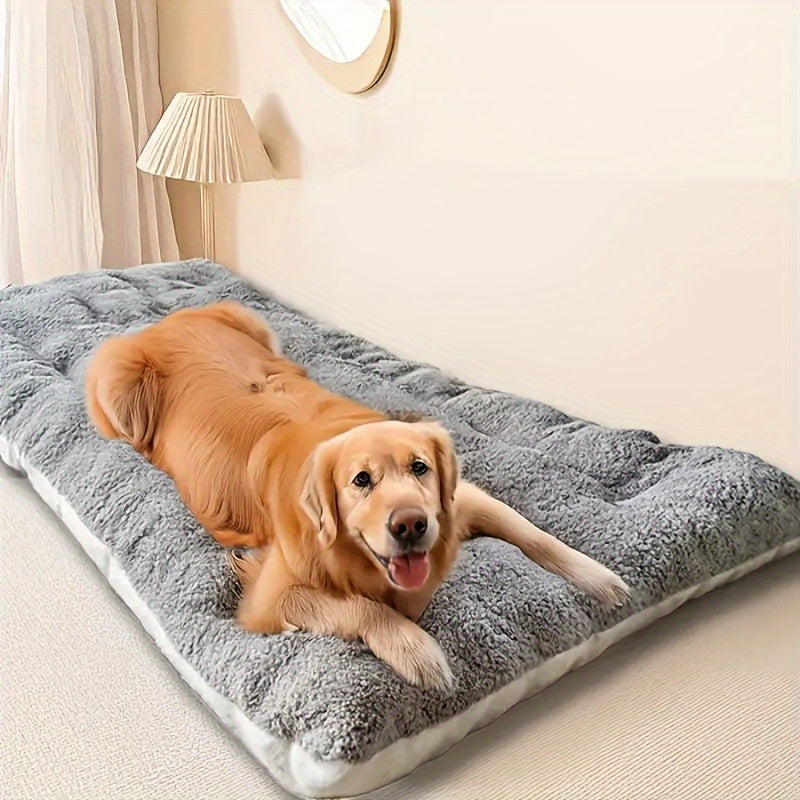Extra-large plush dog sofa bed in grey with white trim and non-slip bottom base. — view 2