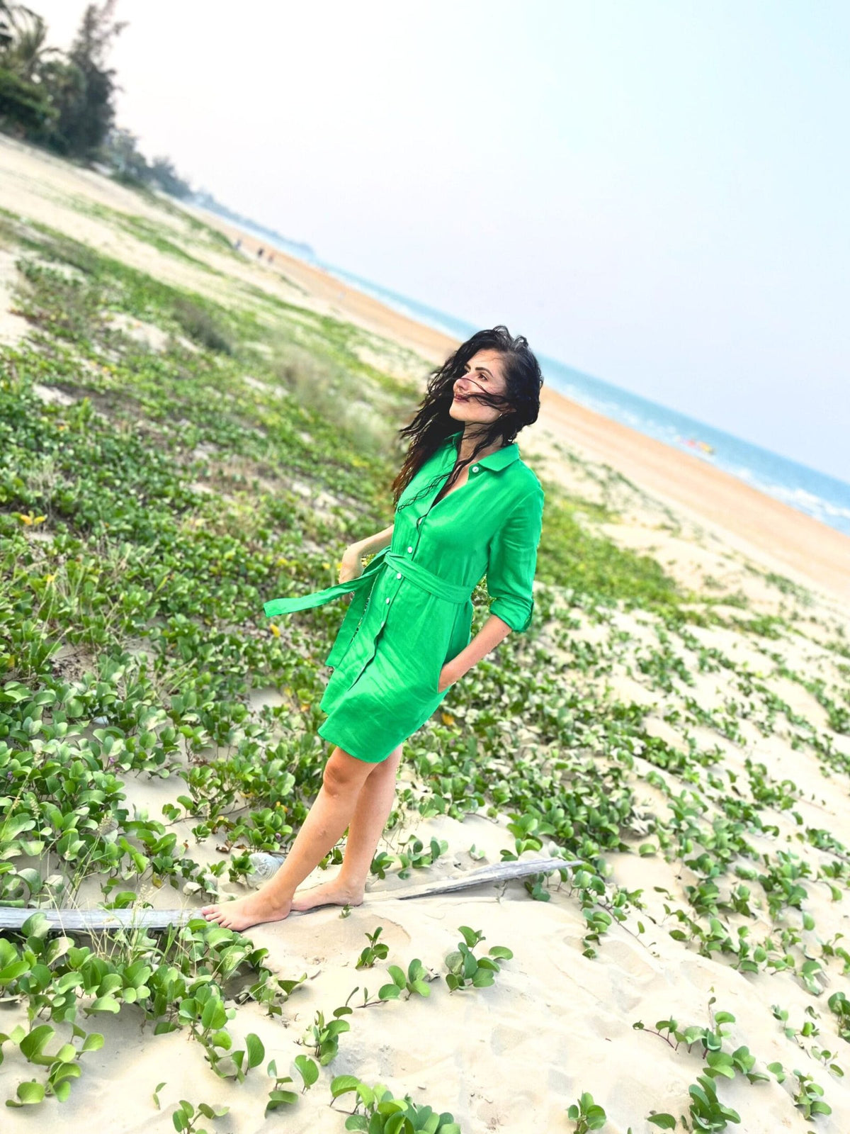 Linen Button Down Dress with Pockets-5