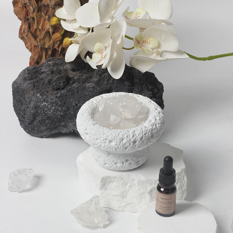 White moon elegant home fragrance diffuser with floral ocean oil set in minimalist setting — view 2