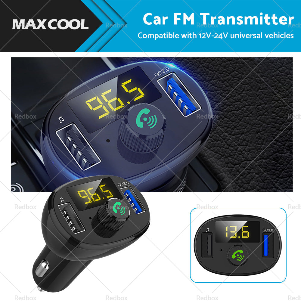 Bluetooth car FM transmitter and dual USB fast charger device with digital LED display screen