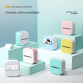 White portable mini thermal pocket printer dispensing a sticky label for home office organization