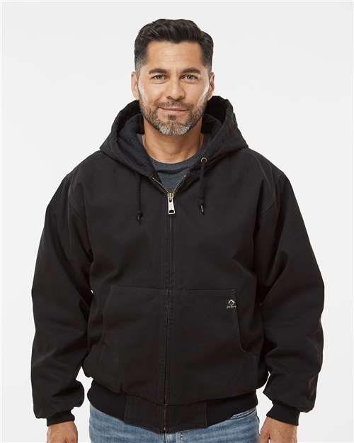 DRI DUCK Cheyenne men's hooded jacket in rugged quarry washed cotton canvas with quilted lining — view 2
