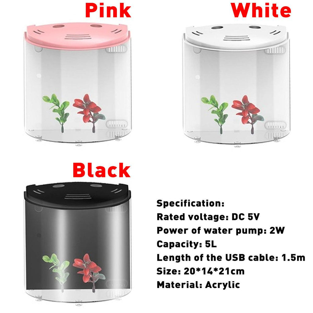 Eco-AquaView clear acrylic half-moon fish tank with built-in LED light and filtration on a desk — view 2