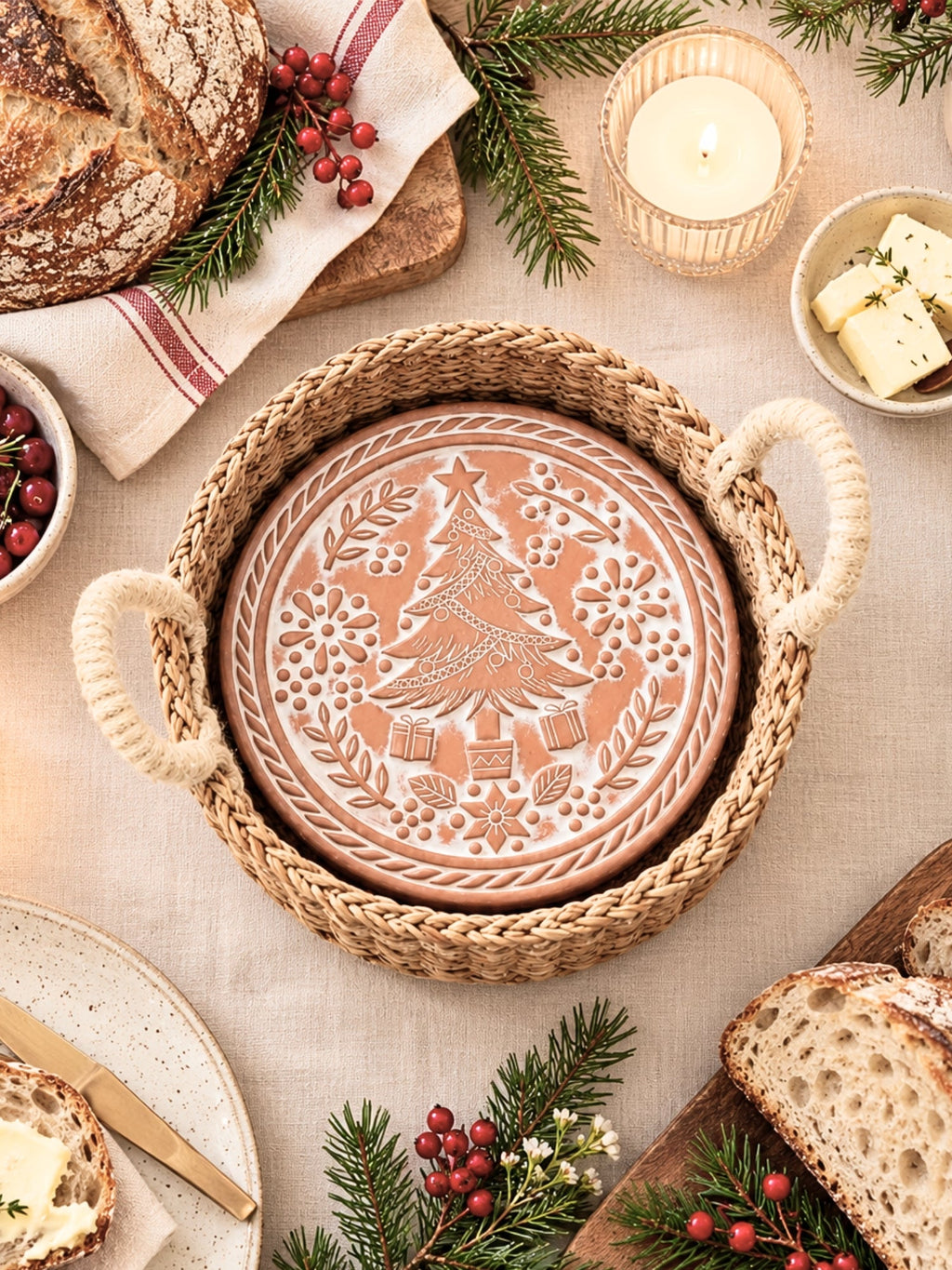 Bread Warmer & Basket - Christmas Round-3