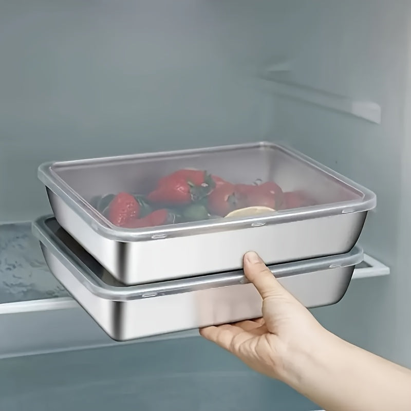 Rectangular stainless steel food storage container with flip top closure for leak-proof meal prep — view 3