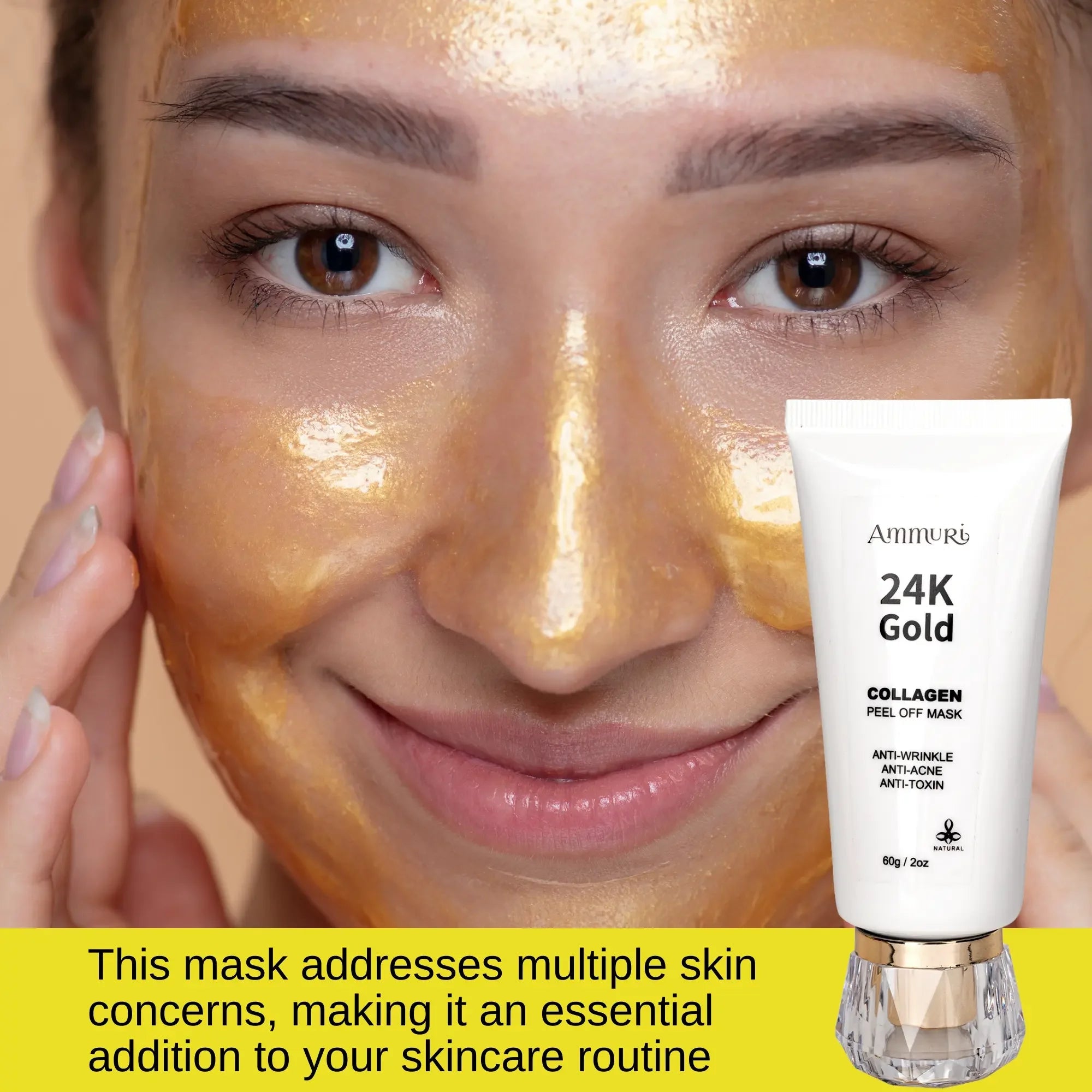 Ammuri 24K gold peel-off face mask for glowing, deeply cleansed, and visibly firmer skin — view 2