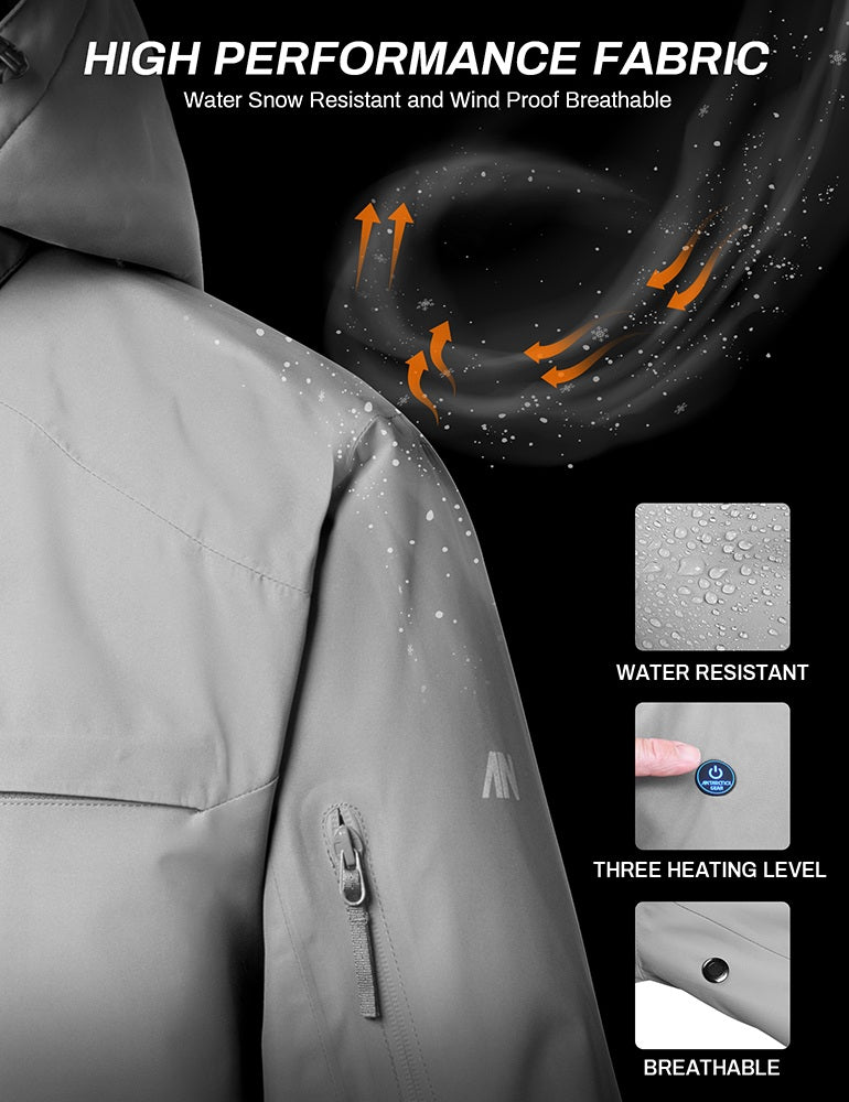 Heated winter ski jacket in waterproof polyester with detachable hood and zip pockets — view 4