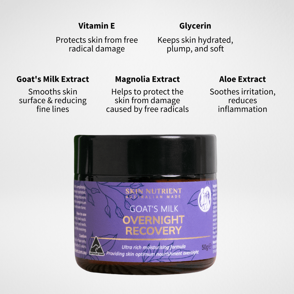 Goats milk overnight recovery night cream jar for deep hydration and anti aging skincare routine — view 3