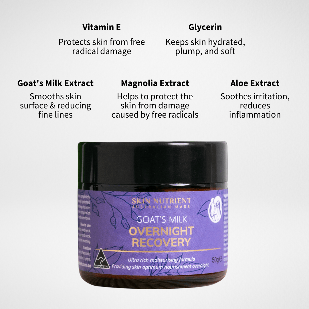 Goats milk overnight recovery night cream jar for deep hydration and anti aging skincare routine — view 3