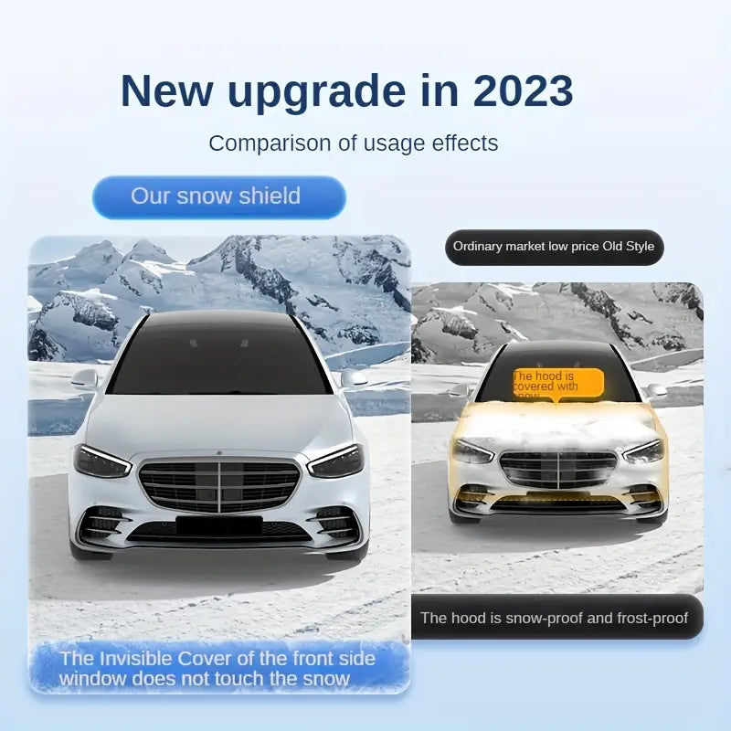 Universal car snow shield in silvery finish covering a vehicle windshield for winter ice protection — view 5