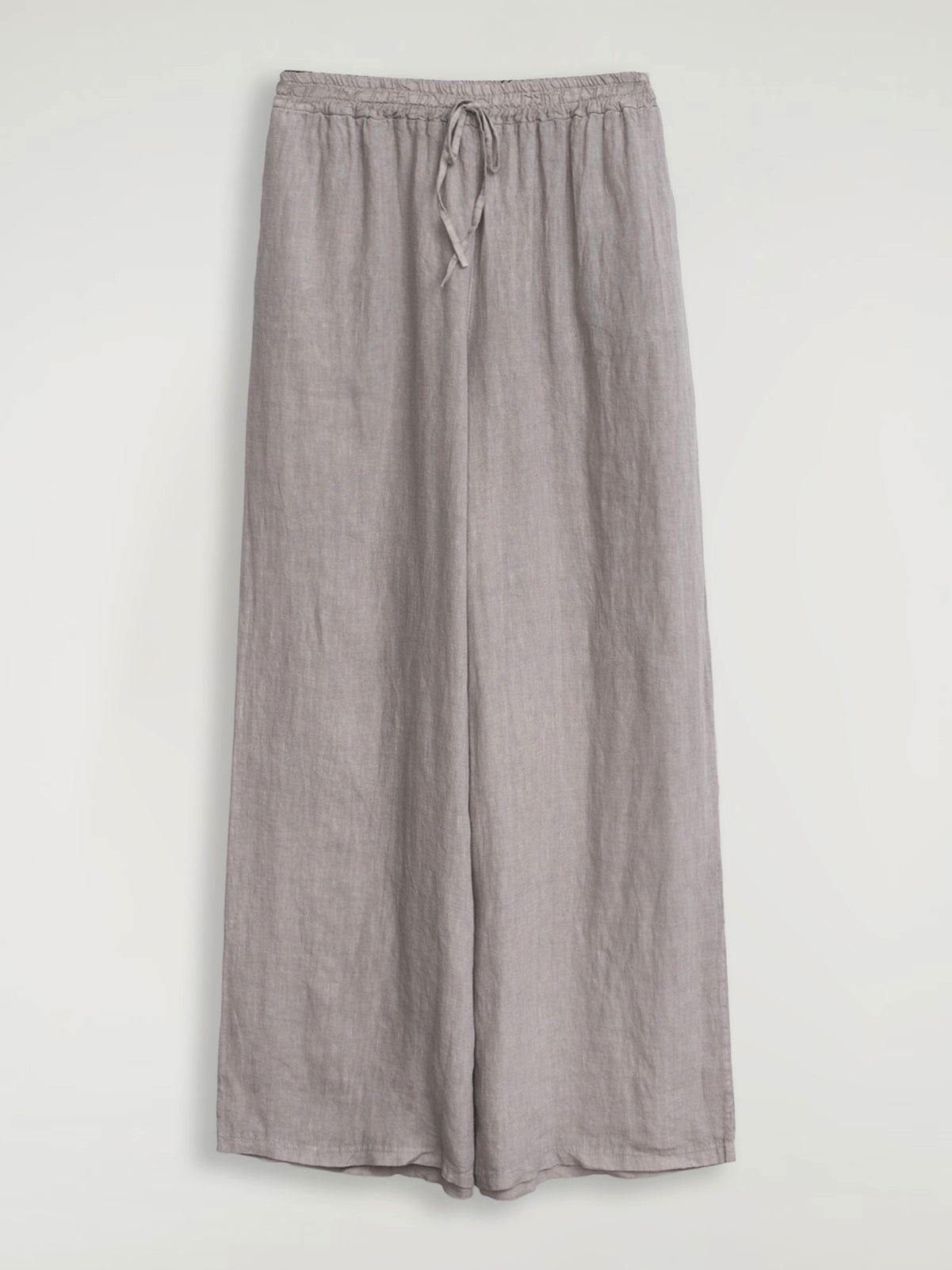Women's grayish linen trousers from the capsule collection featuring relaxed elegant Italian tailoring — view 4