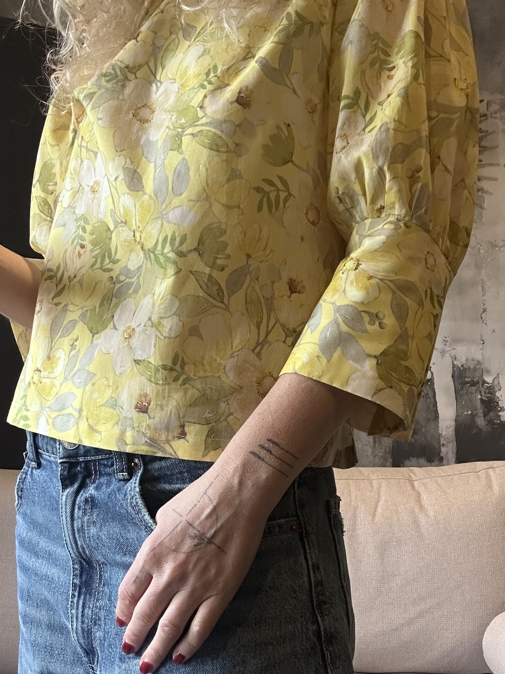 Yellow Big Floral Cotton Voile Blouse - Iwona | No More Nobody-4