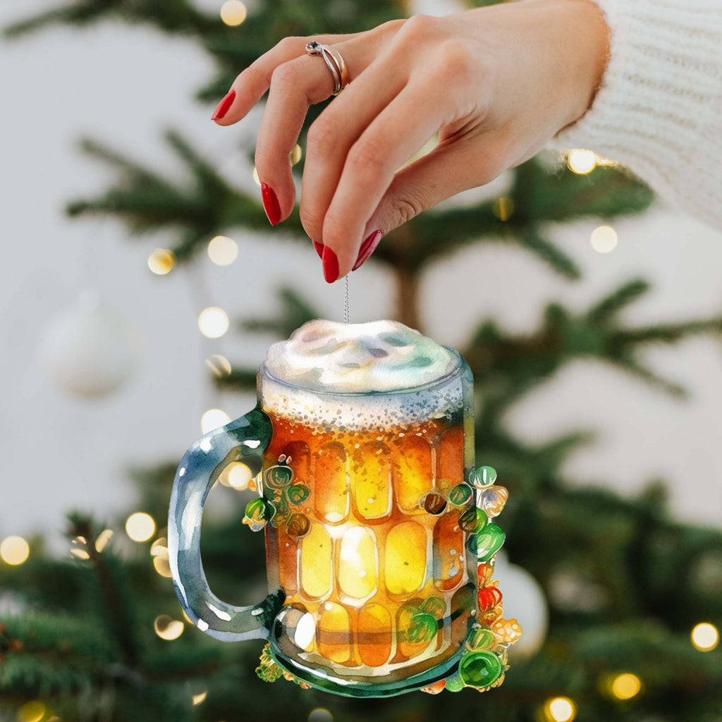 Handcrafted Irish beer mug wooden ornament made from birch plywood for St Patricks Day decor — view 2