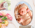 Custom photo refrigerator magnet displaying personalized engagement save the date details and baby shower announcement