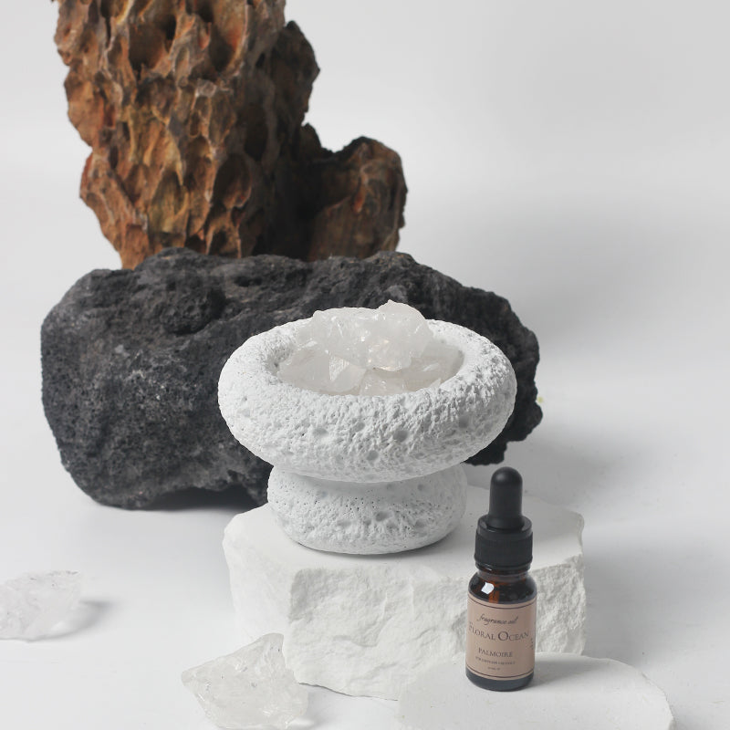 White moon elegant home fragrance diffuser with floral ocean oil set in minimalist setting — view 3