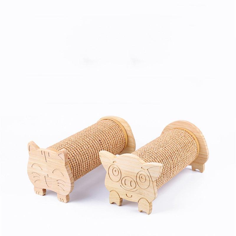 Solid wood and sisal cat scratching post with natural pine finish and compact cylindrical design — view 2