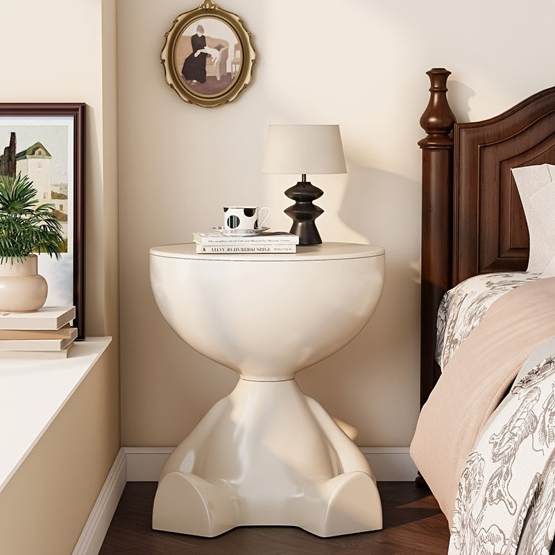 Sleek milk white side table featuring a removable top serving tray and built-in compact storage compartment — view 2