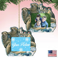 Wooden sea lions and lighthouse picture frame ornament with coastal art for holiday tree decor