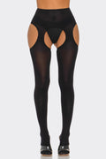 2690 Peekaboo Tights featuring a high-waisted crotchless cutout design in black stretch fabric