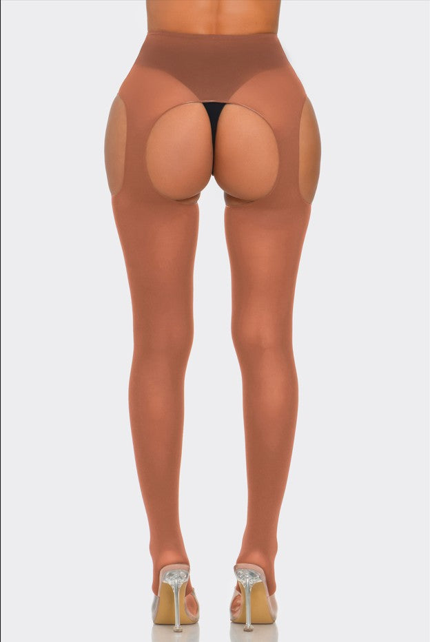 2690 Peekaboo Tights featuring a high-waisted crotchless cutout design in black stretch fabric — view 5