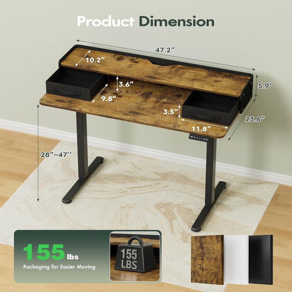 Electric adjustable standing desk with two drawers and control panel for ergonomic home office setups. — view 3