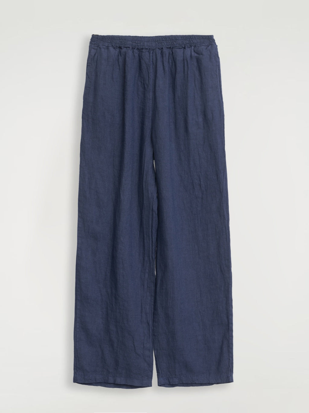 Elegant women's blue pure linen trousers featuring expertly tailored seams and a lightweight, relaxed fit — view 3