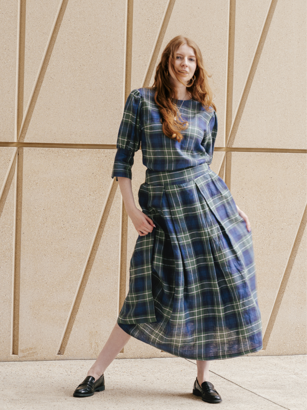 Green Check Irish Linen Blouse - Iwona | No More Nobody-3