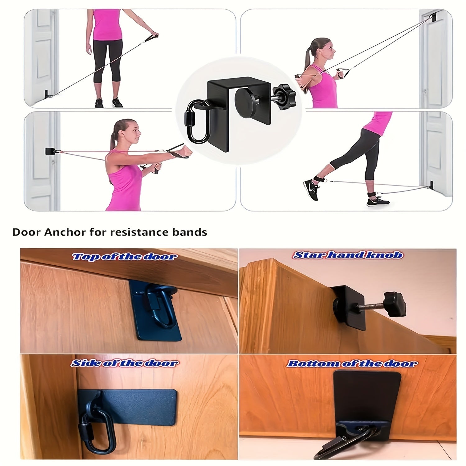 Black adjustable leg stretch strap door flexibility trainer with iron hardware for home workouts — view 5
