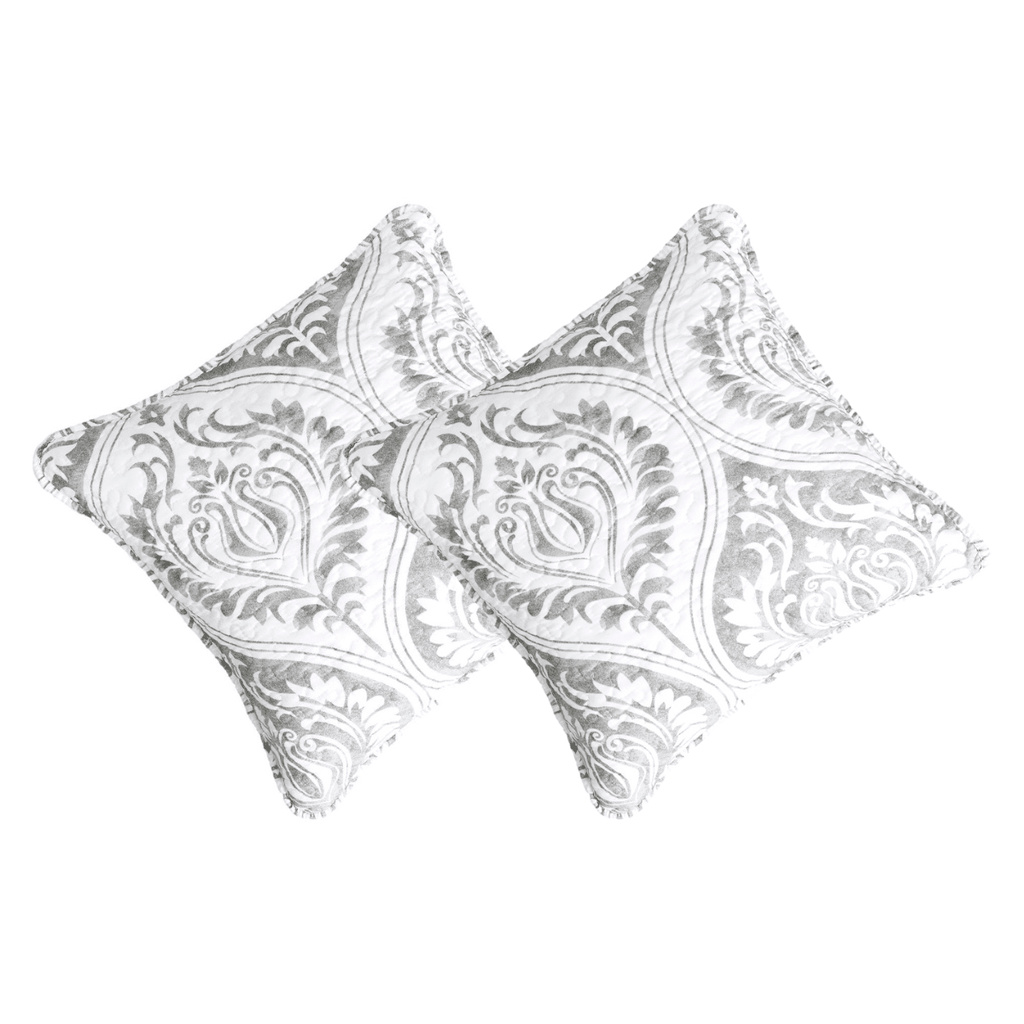 Light grey paisley damask cushion cover or euro sham with floral matelasse texture — view 2
