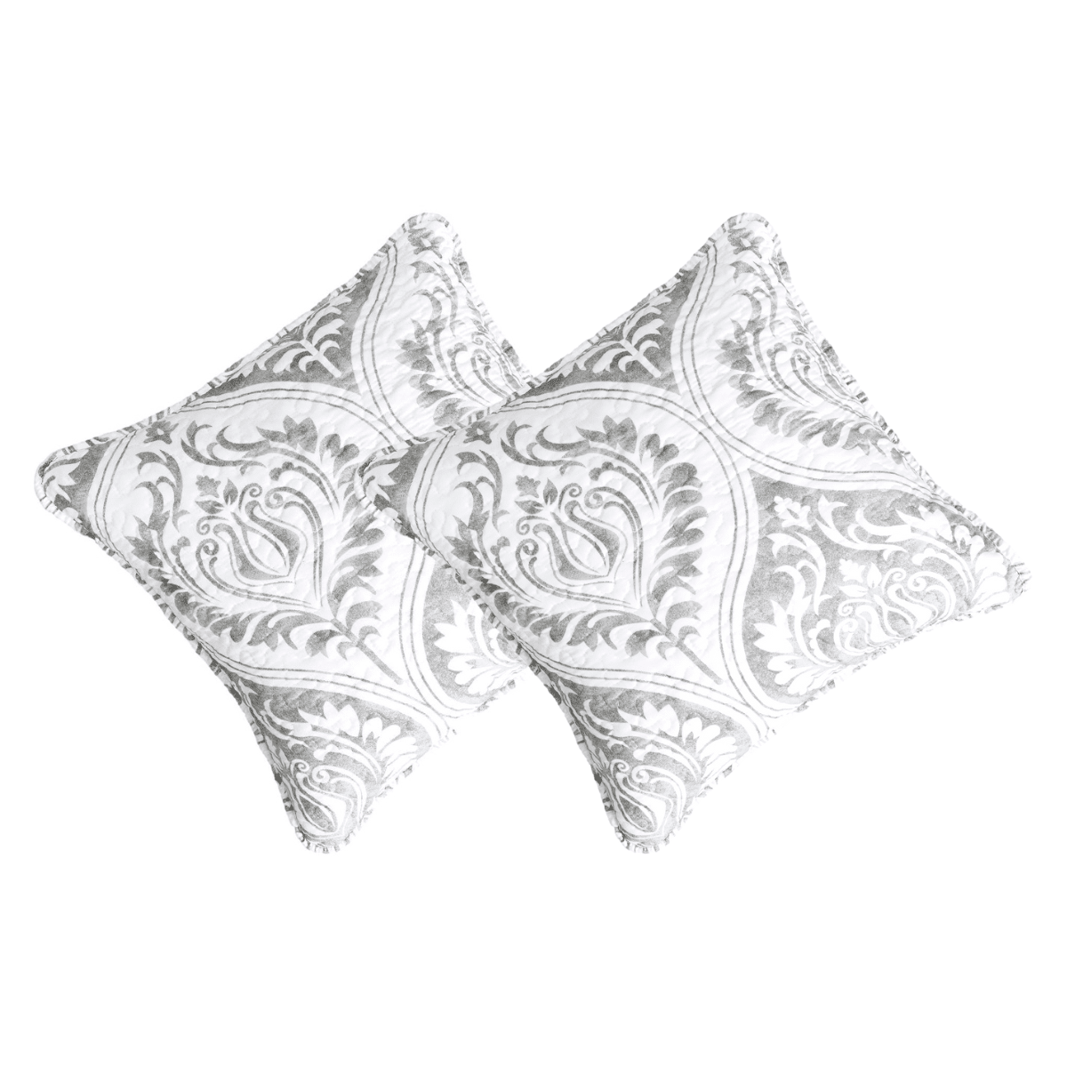 Light grey paisley damask cushion cover or euro sham with floral matelasse texture — view 2