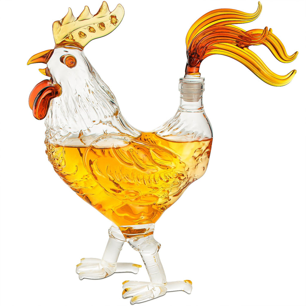 Rooster shaped 500ml glass whiskey decanter with colored accents and tail stopper — view 4