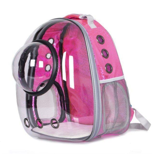 Clear pet carrier backpack with transparent front panel, ventilation holes, and Oxford cloth shoulder straps — view 5