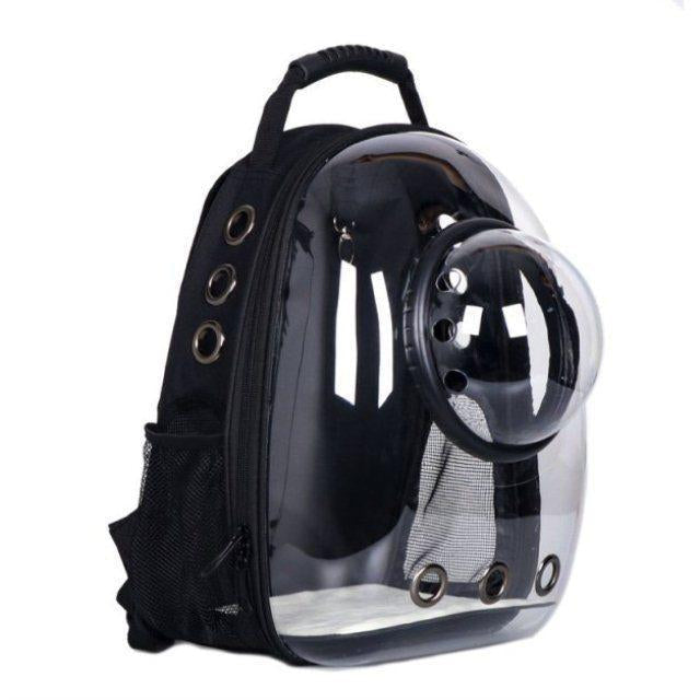 Clear pet carrier backpack with transparent front panel, ventilation holes, and Oxford cloth shoulder straps — view 3