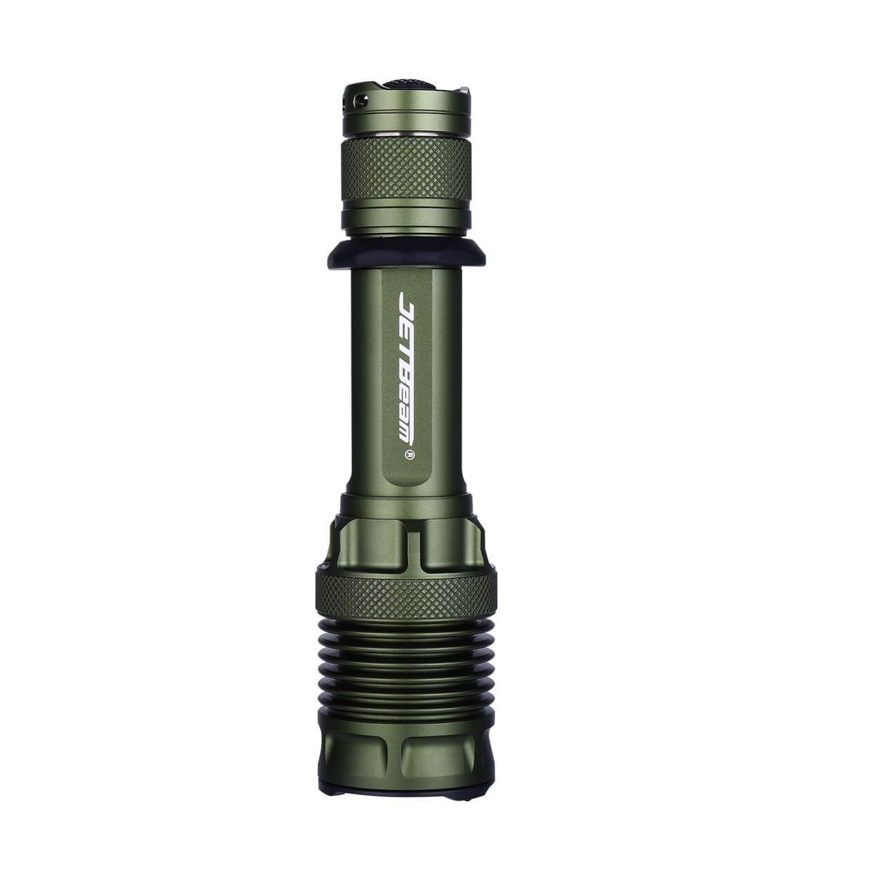 Black tactical flashlight with rugged waterproof body and textured grip for outdoor use — view 4