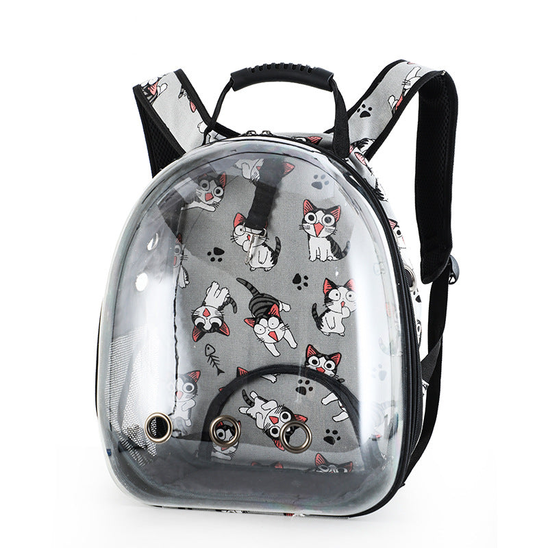 Clear pet carrier backpack with transparent front panel, ventilation holes, and Oxford cloth shoulder straps — view 2
