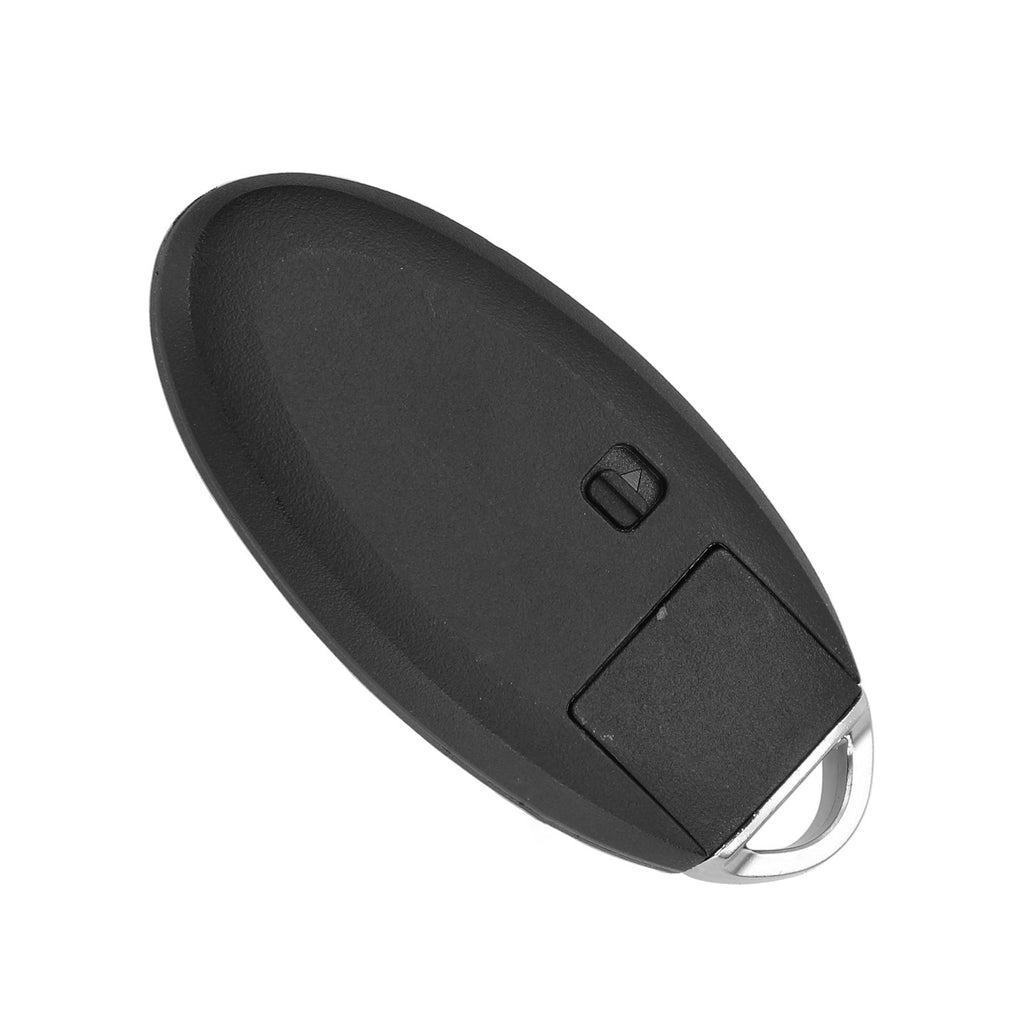 Black two-button smart remote car key fob with uncut metal blade for Nissan vehicle replacement — view 2