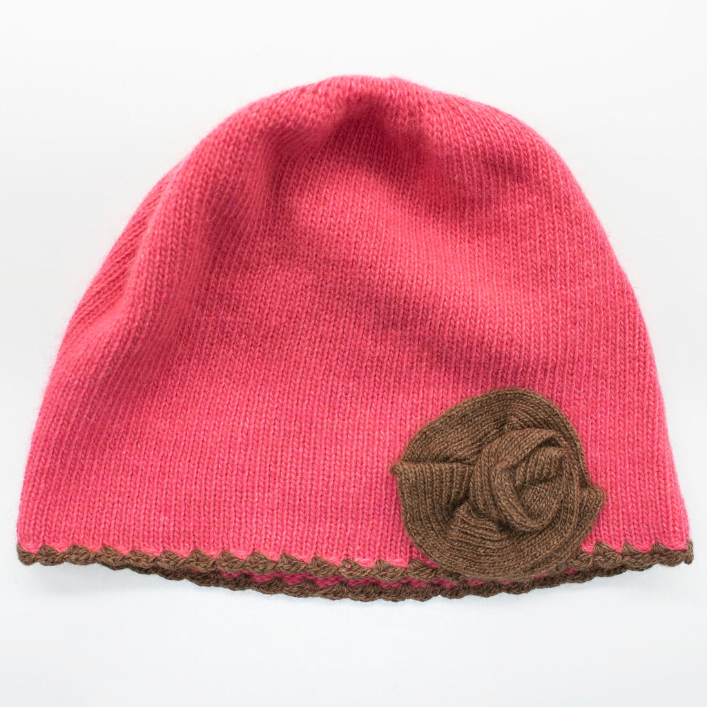Kids contrast flower beanie in cashmere blend with whipstitch edging, available in various colors — view 3