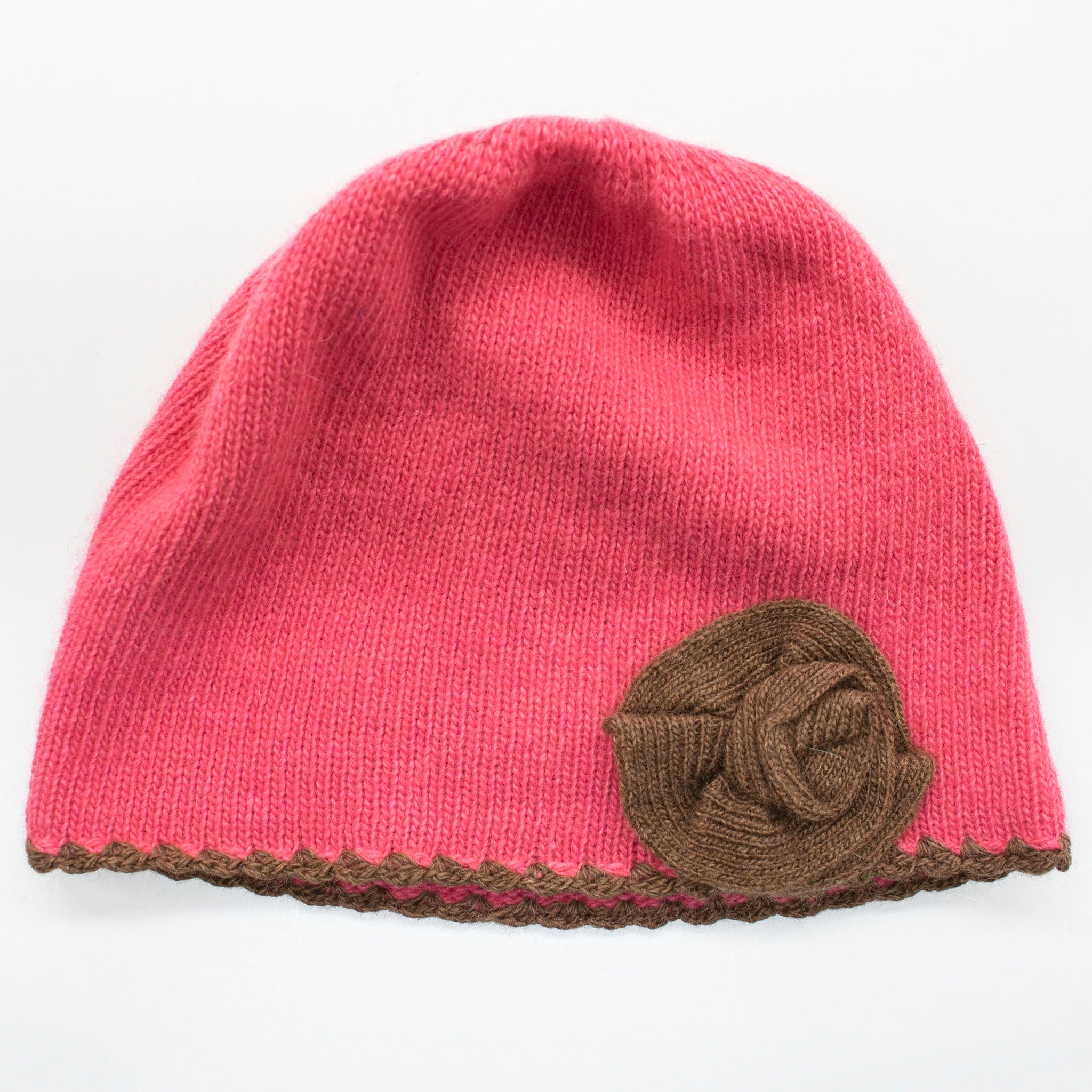 Kids contrast flower beanie in cashmere blend with whipstitch edging, available in various colors — view 3